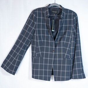 NWT Banana Republic Womens Window Pane Blazer Jacket Bell Sleeve Navy Size 10